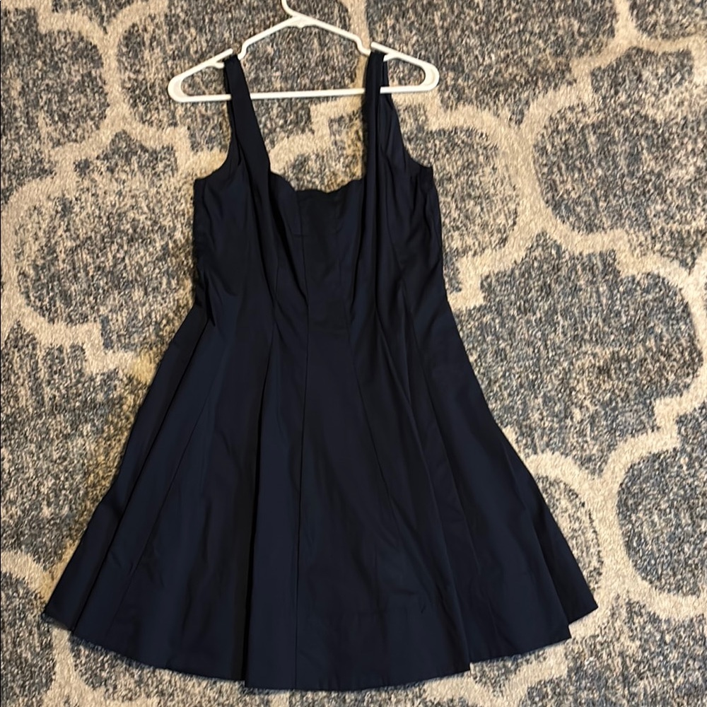 STAUD Navy Blue Pleated Sweetheart Mini Dress